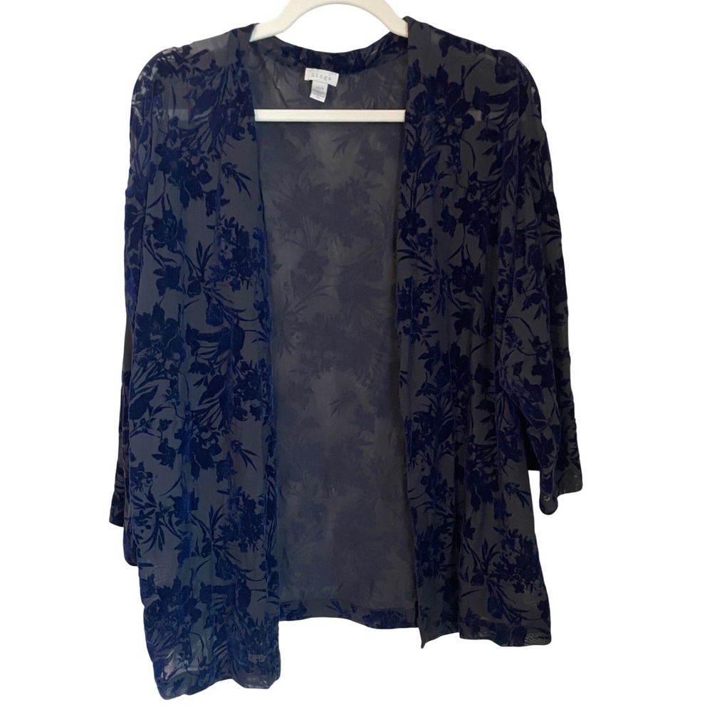 Hinge‎ Black Blue Velvet Floral Burnout Sheer Kimono Cardigan XS/S Whimsigoth